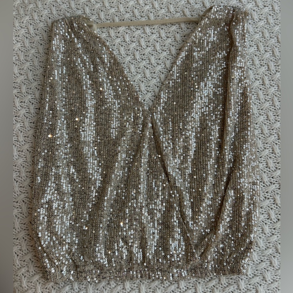 She + Sky Sleeveless Surplice Sequin Top